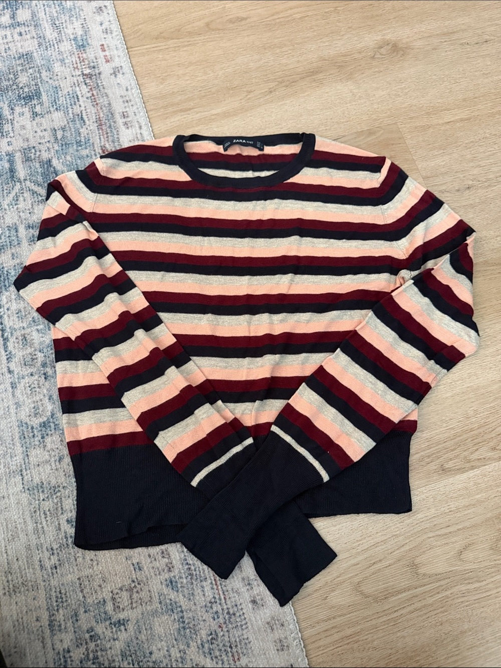 Zara Striped Crewneck Sweater in Navy, Burgundy & Pink